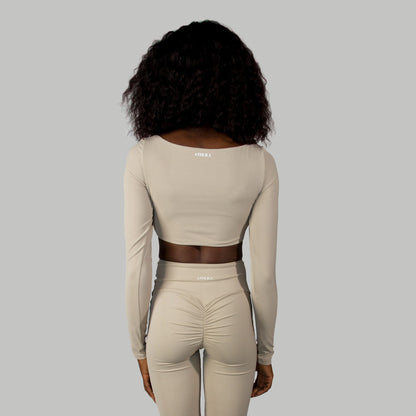 Delina Long Sleeve Crop • Cement