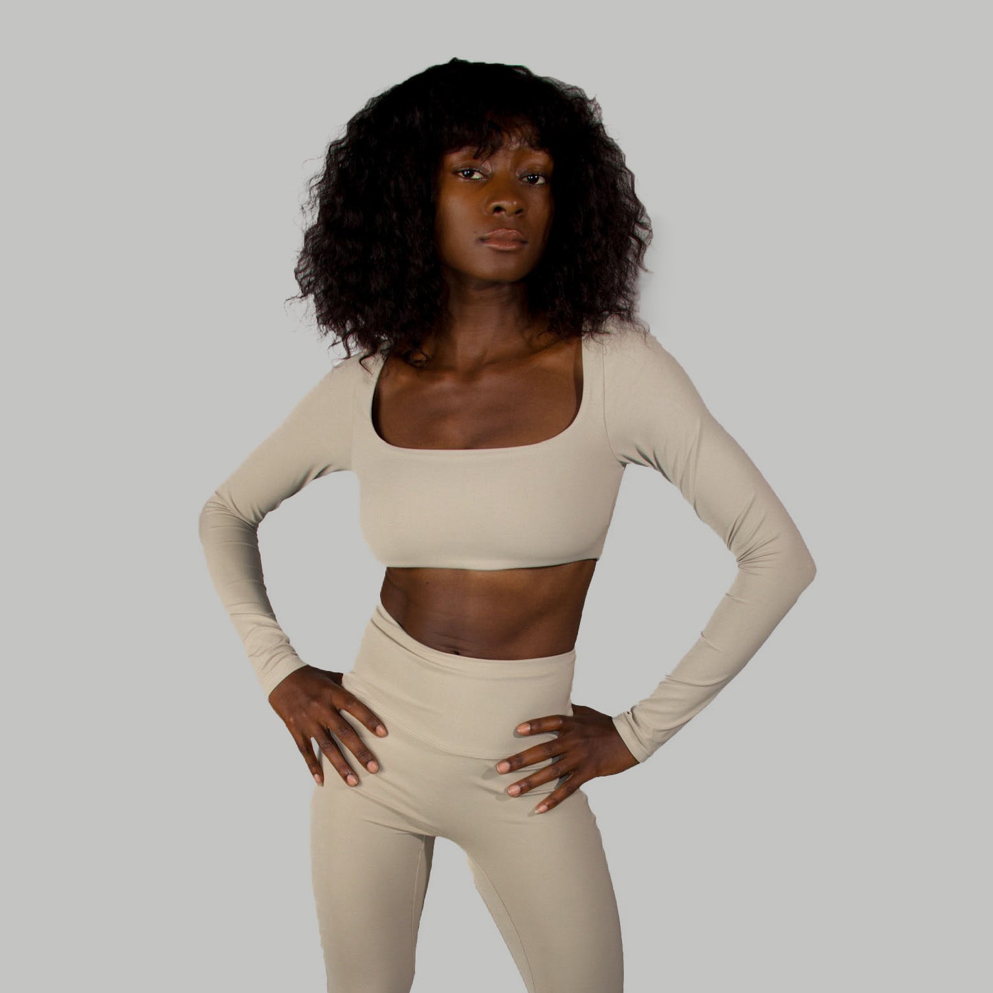 Delina Long Sleeve Crop • Cement