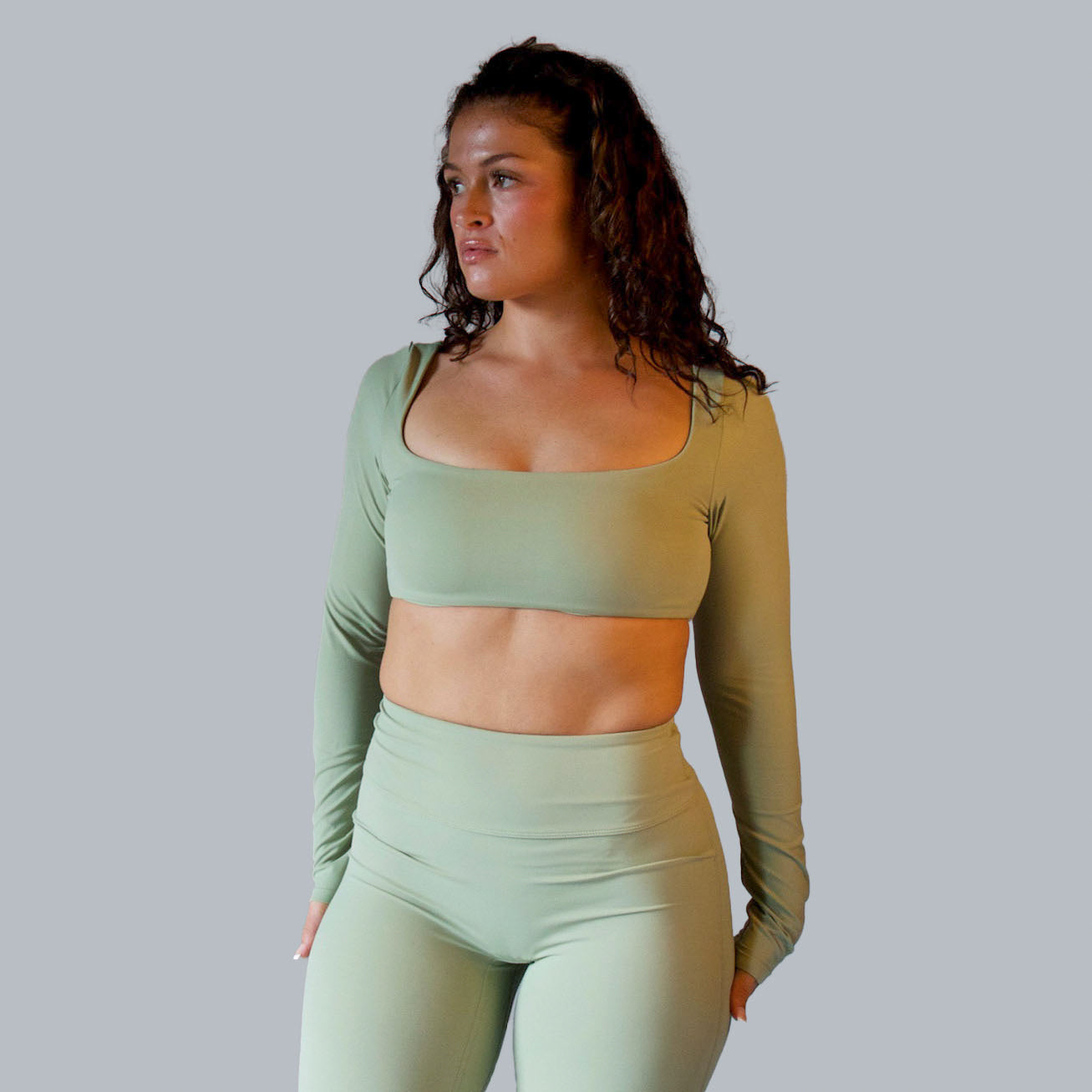 Delina Long Sleeve Crop • Sage